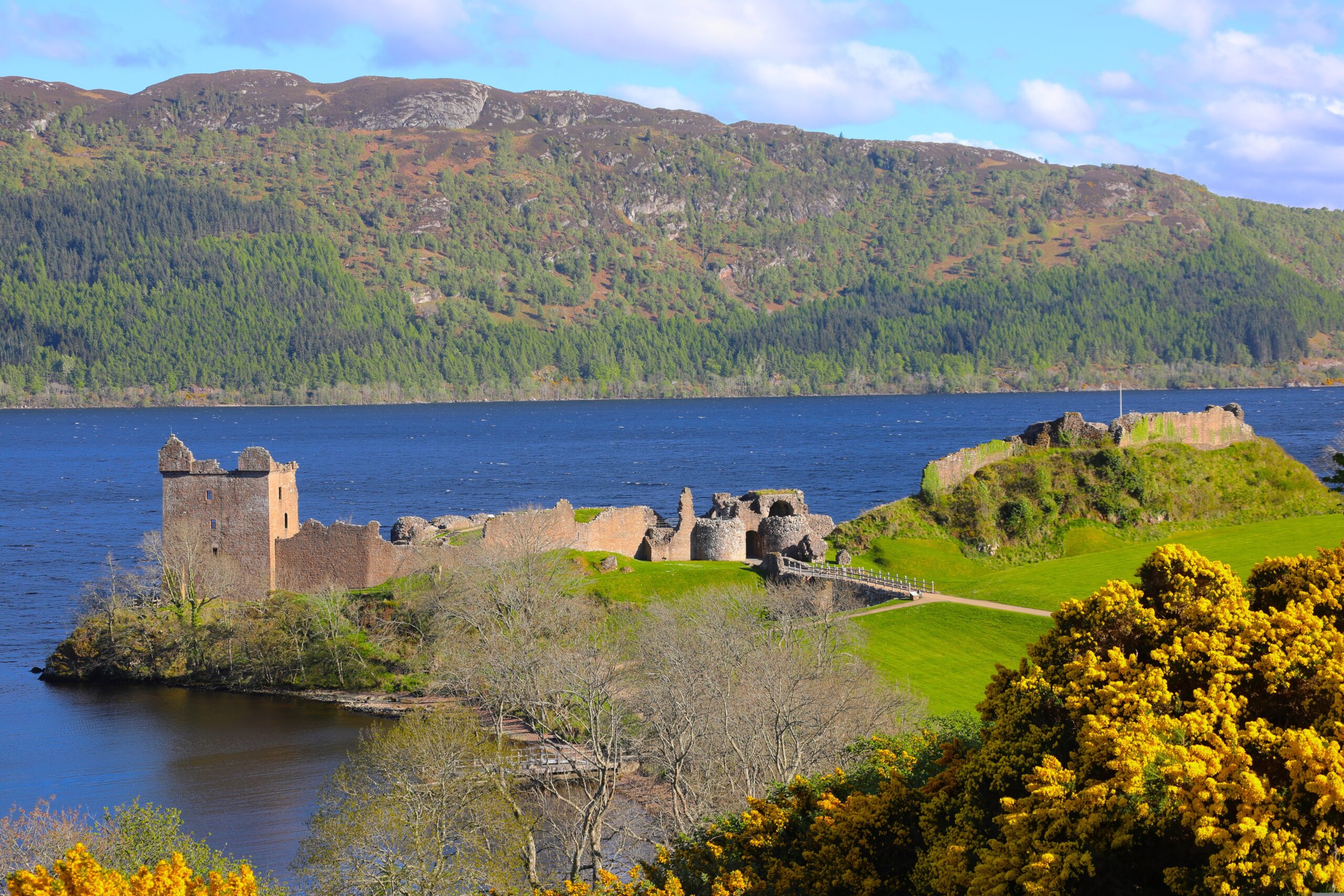 Urquhart Castle overlooking Loch Ness in the Scottish Highlands