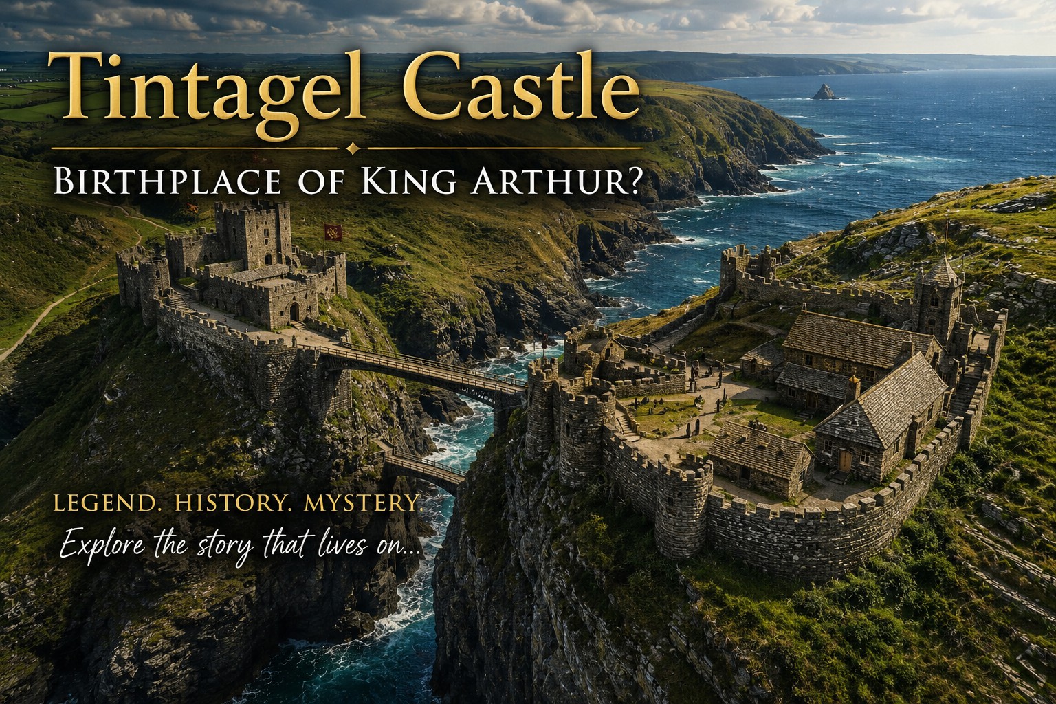 Tintagel Castle on the Cornish coast, legendary birthplace of King Arthur