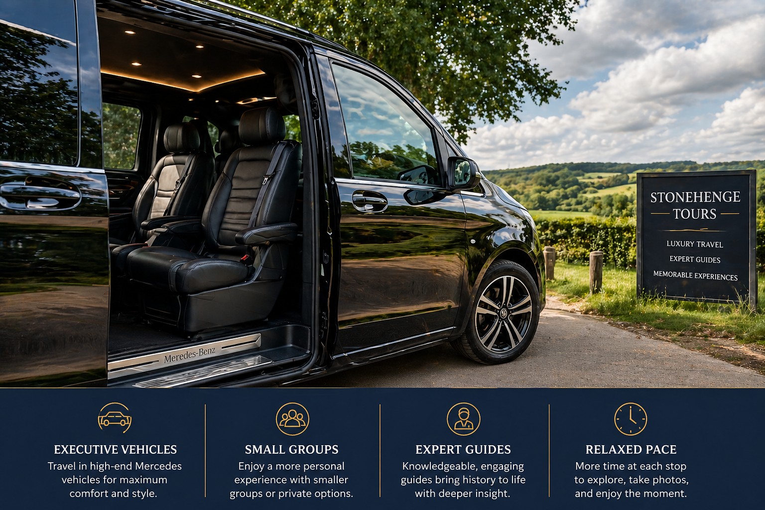 Luxury executive vehicle for Stonehenge tours from London with comfortable premium transport