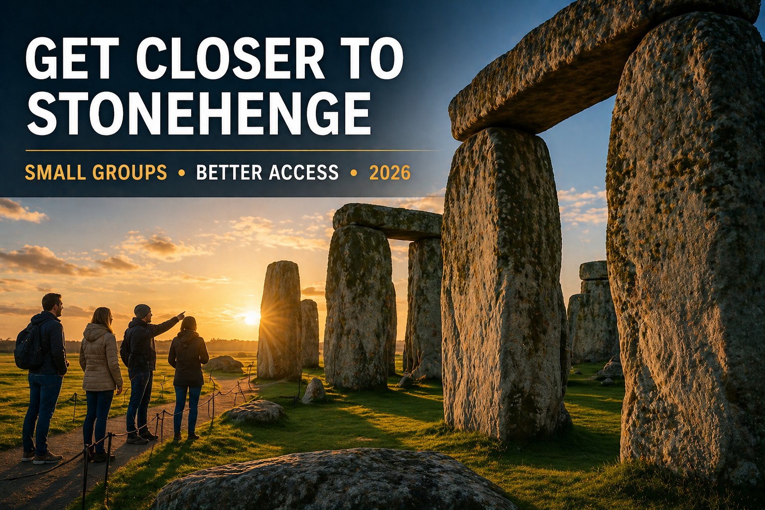 Stonehenge close view at sunset showing small group experience with better access 2026