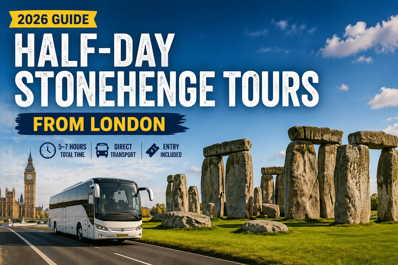 Half-day Stonehenge tour from London with coach and Stonehenge in background