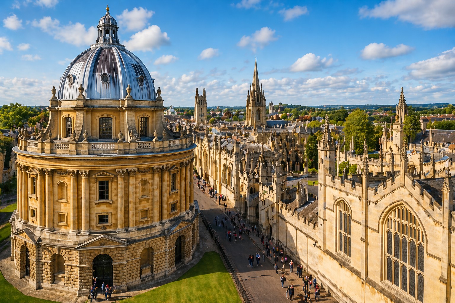 Oxford skyline with Radcliffe Camera and historic university buildings during a day trip from London