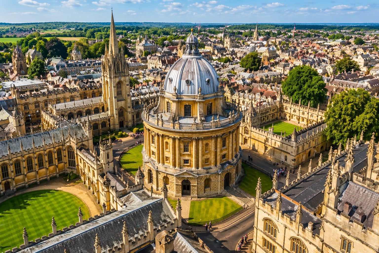 Radcliffe Camera Oxford aerial view historic university cityscape England