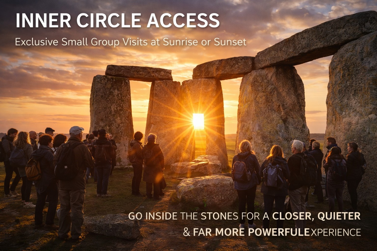 Stonehenge Inner Circle access experience with small group inside the stone circle at sunrise