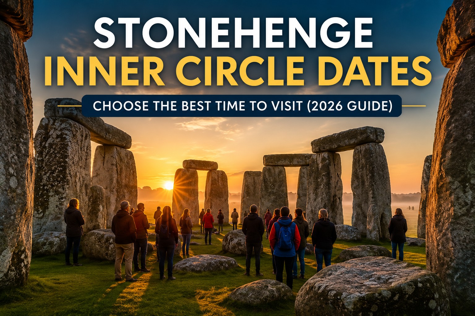 Stonehenge sunrise and sunset comparison showing soft morning light and warm evening glow over the stones