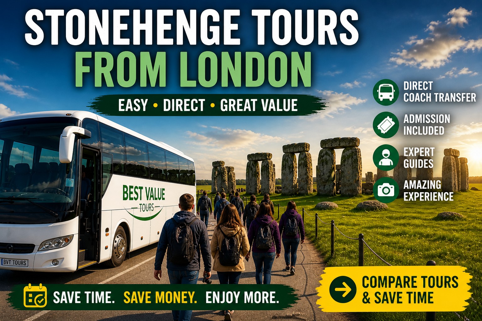 Stonehenge tour coach visitors walking path from London day trip