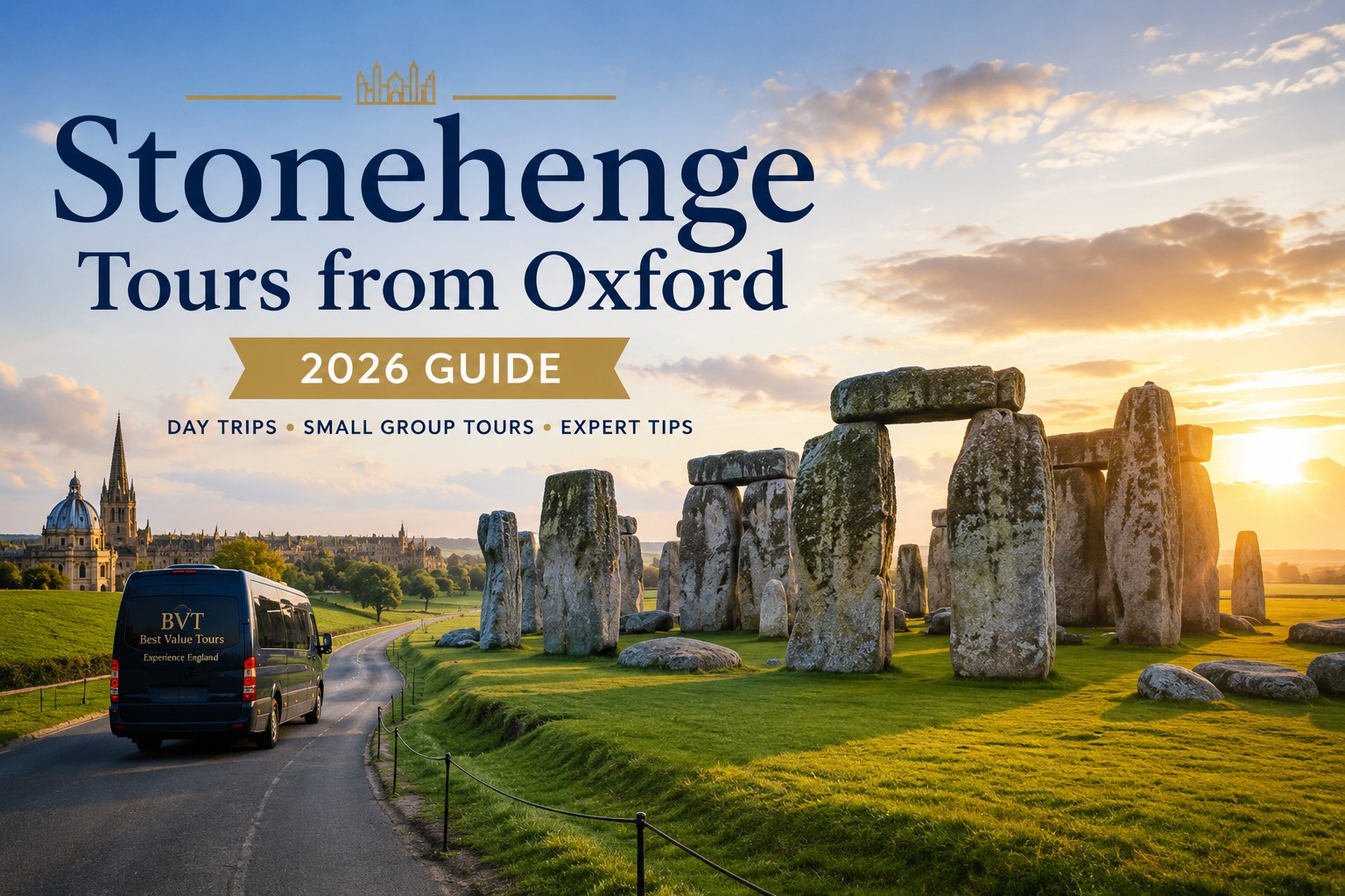 Stonehenge tours from Oxford with morning light over the ancient stone circle in Wiltshire