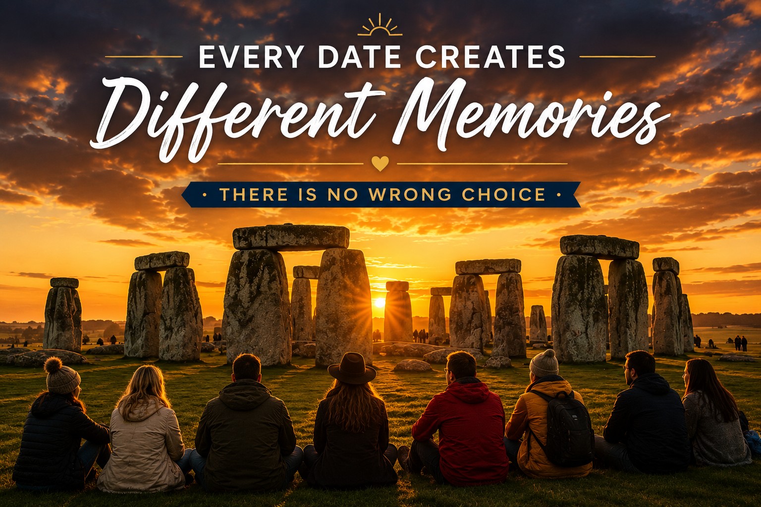 Visitors watching a spectacular sunset at Stonehenge, illustrating how every Stonehenge Inner Circle date creates different memories and unforgettable experiences.