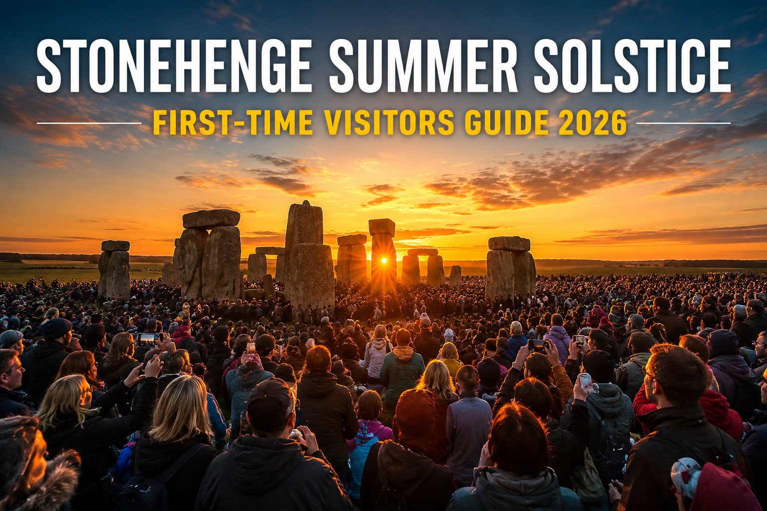 Stonehenge Summer Solstice sunrise crowd gathered around the ancient stone circle during the 2026 celebration