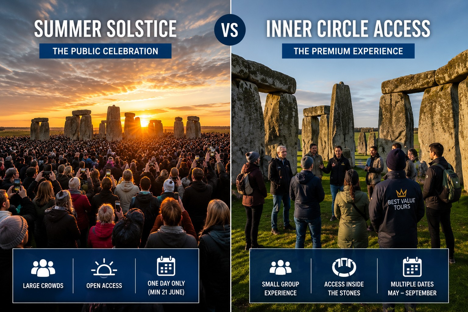 Comparison of Stonehenge Summer Solstice crowds and Stonehenge Inner Circle Access experience inside the stone circle