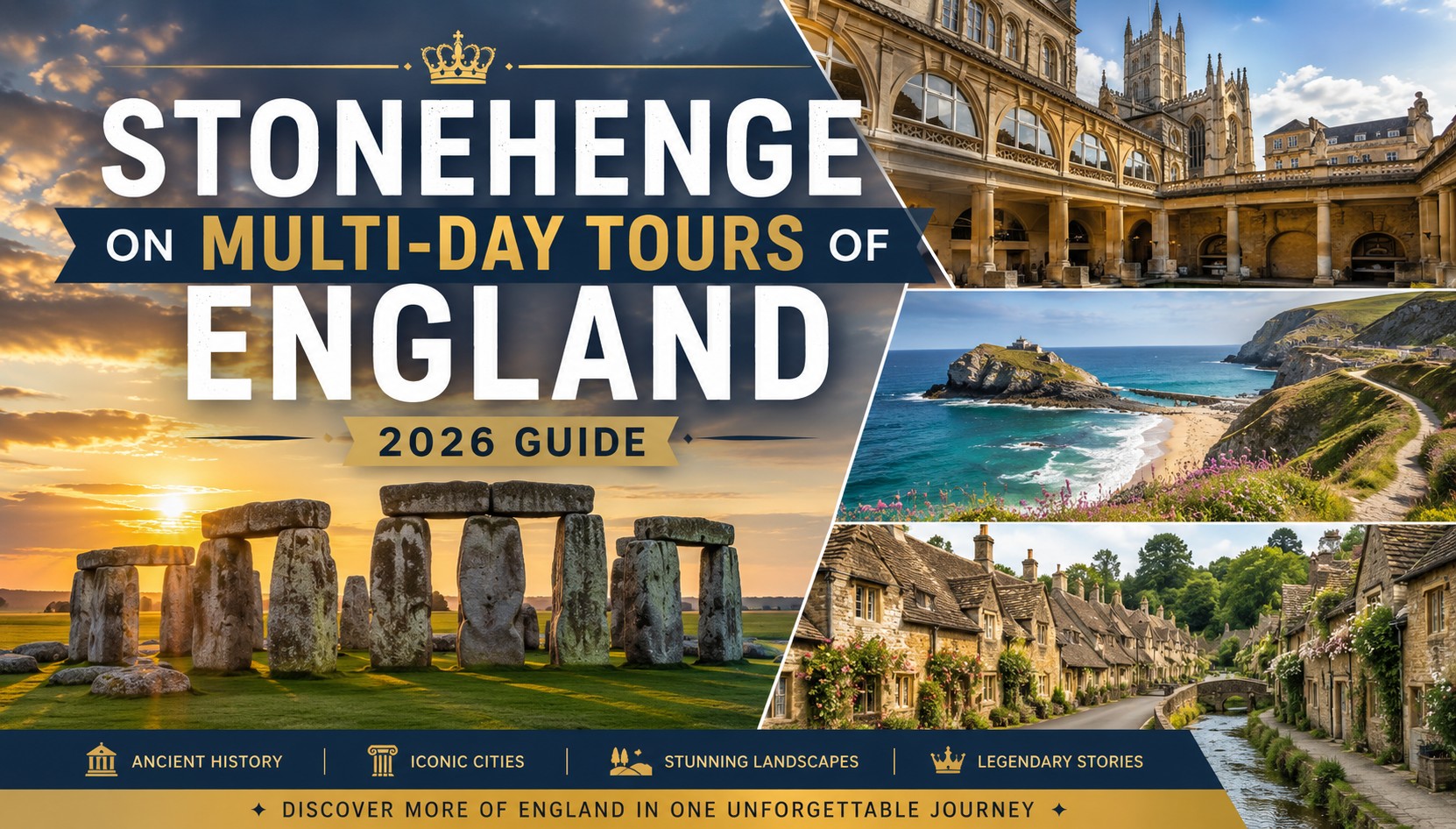 Stonehenge on a multi-day tour of England featuring Bath, Cornwall coastline and English countryside landmarks